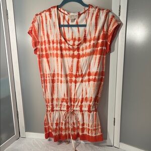 Michael Kors Orange and White Tie-Dye drawstring Top